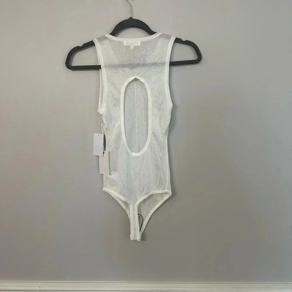 Good American Extreme Sheer Thong Bodysuit in White Sz 0 XS NWT